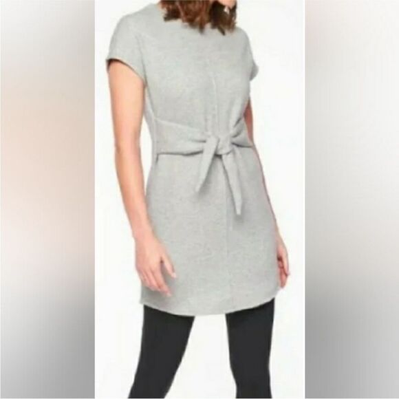 ATHLETA | Embrace Gray Sweatshirt Tunic Dress Tie Sash Women’s Size X-Small - Picture 4 of 13